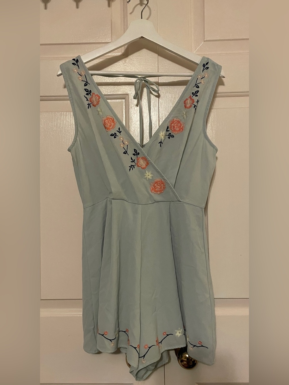 Altard State Cottagecore Floral Embroidered Romper S - Boho Chic Tie Back